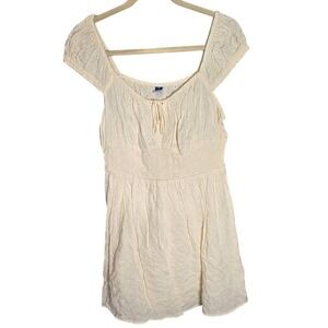 Old Navy Women's MEDIUM Ivory Eyelet Peasant Mini Dress